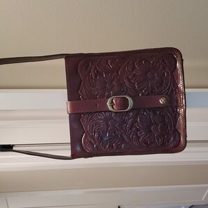 Patricia Nash Venezia Tooled Crossbody Pouch Messenger Bag in British Tan